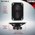 A pair of Ds18 EXL-SQ4.6 car speakers shown on a light gray background with red and black graphics.