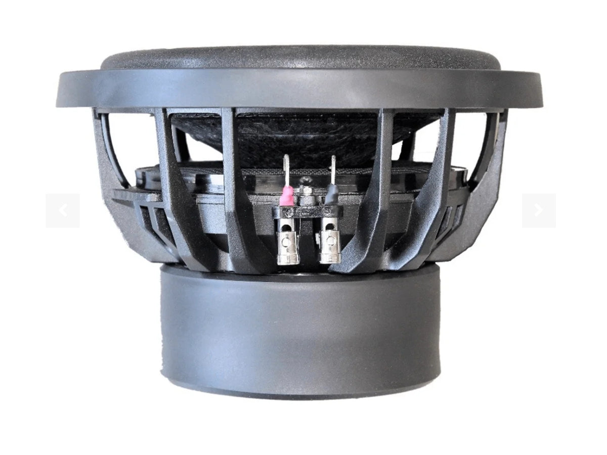 A dark gray automotive subwoofer speaker shown from the front against a plain white background.