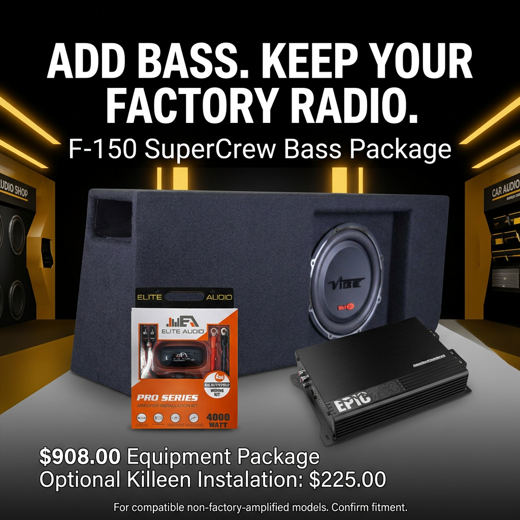 F-150 SuperCrew bass equipment package at $908 with optional $225 installation in Killeen