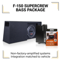 Ford F-150 SuperCrew bass package with VIBE loaded enclosure, AudioControl EPIC750 amplifier, and Elite Audio wiring kit